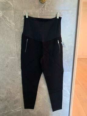 NWT - GAP Maternity Full Panel Moto Zip Ponte Stretch Leggings - Black - Medium
